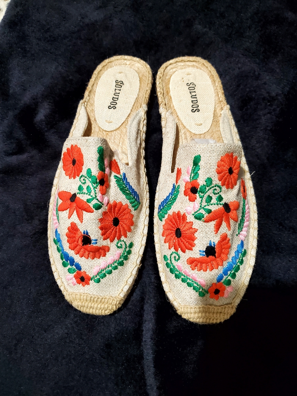 Soludos Espadrille Natural Canvas Embroidered Floral Mules